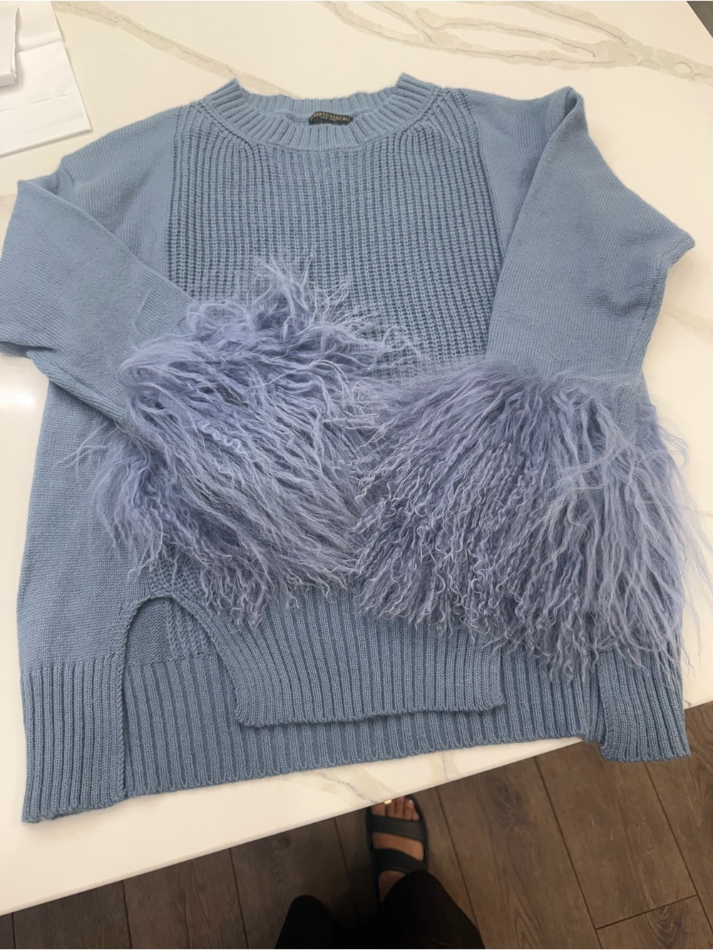 Periwinkle Blue Feather-Trim Crewneck Sweater - Picture 3 of 5